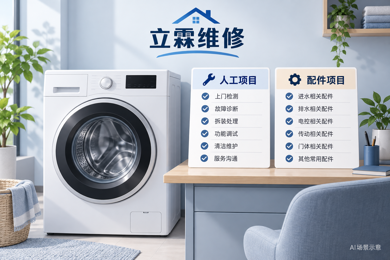 洗衣机人工与配件项目核对示意